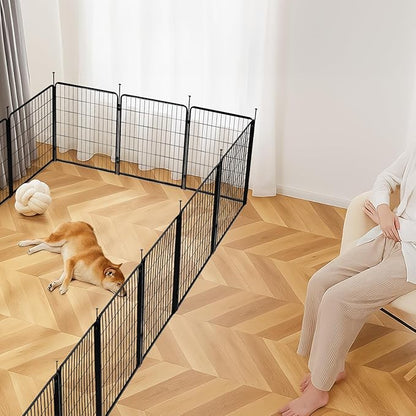 Amazon Basics Dog Playpen, 16 Panels Metal Fence with Door, Foldable for Indoor and Outdoor Use, Suitable for Small to Medium Sized Dogs, 30 Inch Height, Black