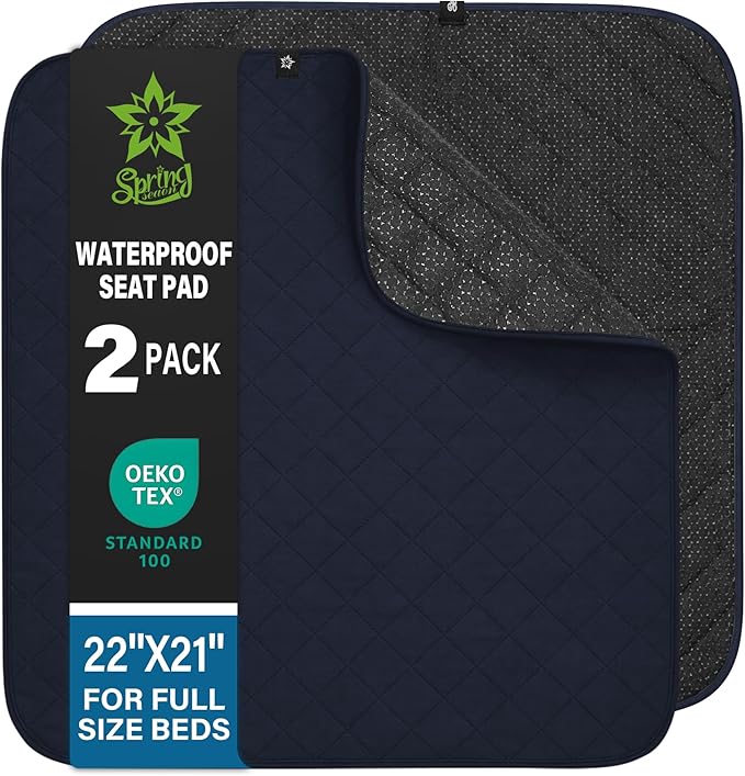 SPRING SEAON Waterproof Chair Pads for Adults & Elder, 22" x 21" Washable Reusable Incontinence Pads, Non-Slip Wheelchair Seat Cover for Bed, Car, Recliner & Protecting Patient Dignity, 2 Pack