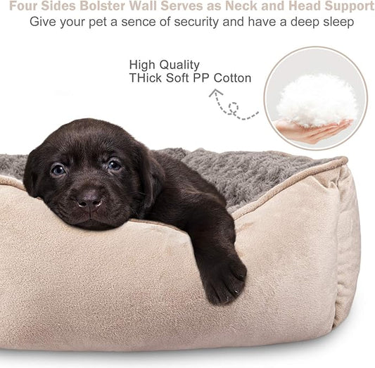 JOEJOY Rectangle Dog Bed for Large Medium Small Dogs - Washable Orthopedic Sofa Bed, Soft Breathable Puppy & Pet Cuddler, Durable Calming Dog Bed with Anti-Slip Bottom, Multiple Sizes, Beige