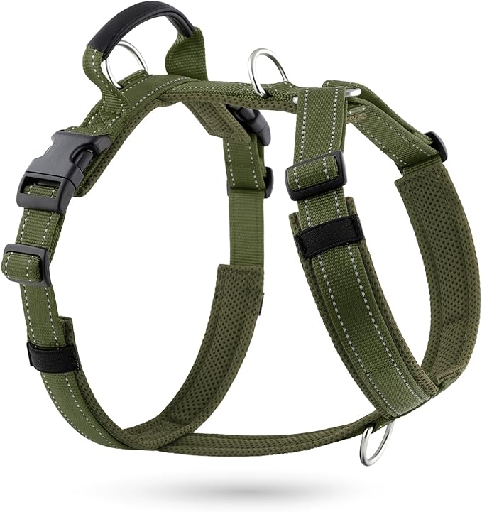No Pull Dog Harness with Handle, Soft Mesh Padded Adjustable for Small Medium Large Dogs | Reflective Easy Walk Harness with Front Clip for Training, Running & Outdoor (Ranger Green, S)