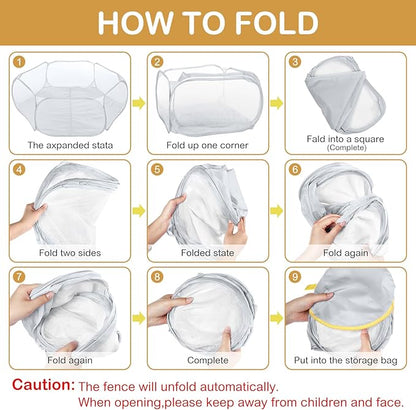 VitalCozy Hamster Playpen with Mat Small Animal Cage Tent Breathable Transparent Guinea Pig Playpen Waterproof Portable Yard Fence Mat Foldable Exercise Playpen Outdoor Indoor (Gray,Star)