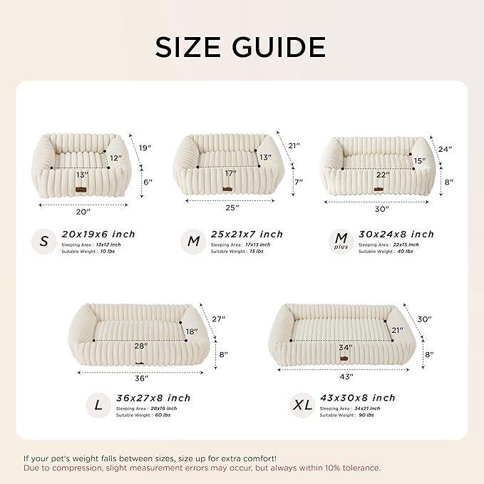 Bedsure ComfyFleece™ Cute Dog Beds Large Sized Dog - Washable Furry Pet Beds, Rectangle Orthopedic Corduroy Fleece Puppy Beds with Removable Zipper Cover, 25x21x7 inches,Night Blue