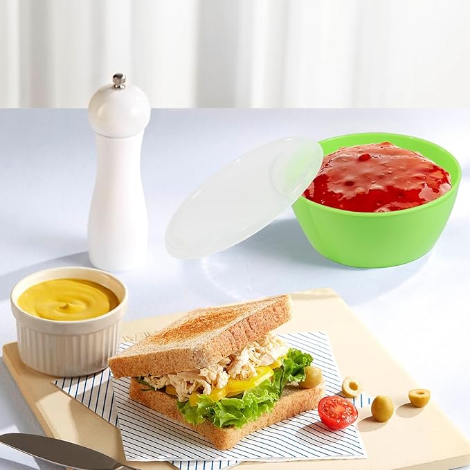 Set of 4 Plastic Prep Bowls with Lids，Microwave and Dishwasher Safe,Ideal for Baking, Prepping, Cooking and Serving Food (Green)