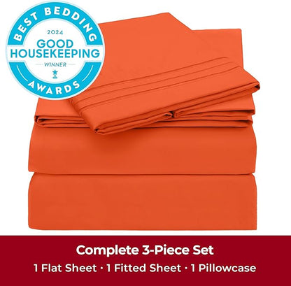 Mellanni Twin XL Sheets Set - 3 PC Iconic Collection Bedding - Hotel Luxury, Extra Soft, Cooling Bed Sheets - Wrinkle, Fade, Stain Resistant (Twin Extra Long, Poppy Orange)