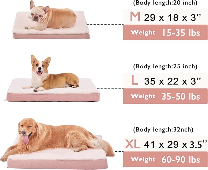 WATANIYA PET Memory Foam Orthopedic Large Dog Bed, Washable Dog Bed for Crate with Cooling Gel Mattress, Waterproof Liner and Plush Removable Cover for Extra Large Dogs (Pink)