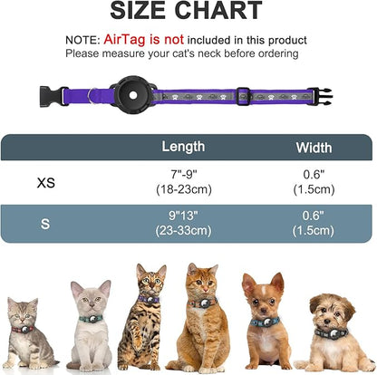 Reflective AirTag Cat Collar, Integrated Cat Tracker Collar with Air Tag Holder and Bell, Safety Elastic Band Cat GPS Collars for Girl Boy Cats, Kittens and Puppies (Purple, XS)