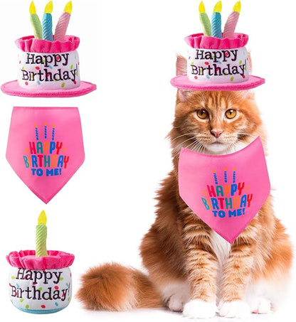 Happy Birthday Cake Catnip Toys, Birthday Cake Shaped Chew Toys for Kitten Funny Cats Gifts Plush Cat Birthday Party Toys, Pink