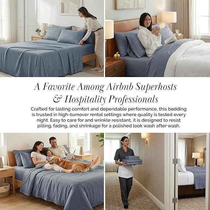 Southshore Fine Living, Inc. Extra Deep Pocket Twin XL Bed Sheets Set, 4-Piece Ultra Soft Microfiber Blue Sheets with 21" Deep Twin Fitted Sheet, Oversize Flat Sheet, 2 Pillowcases, Slate Blue