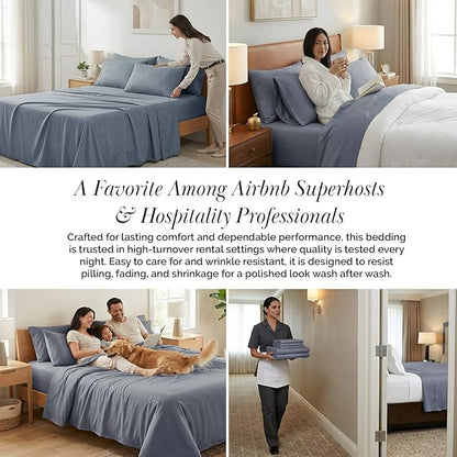 Southshore Fine Living, Inc. Extra Deep Pocket Twin XL Bed Sheets Set, 4-Piece Ultra Soft Microfiber Blue Sheets with 21" Deep Twin Fitted Sheet, Oversize Flat Sheet, 2 Pillowcases, Slate Blue