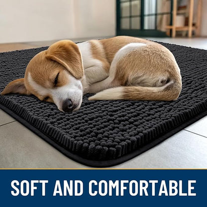Smiry Dog Door Mat for Muddy Paws 34x21, Absorbs Moisture and Dirt Doormat, Non-Slip Washable Quick Dry Chenille Front Door Mat Indoor Entrance, Entryway Carpet for Inside Floor, Black