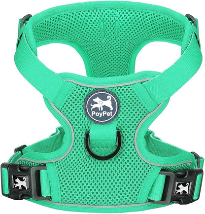 PoyPet Reflective Soft Breathable Mesh Dog Harness Choke-Free Double Padded Vest with Adjustable Neck and Chest(Mint Green,M)