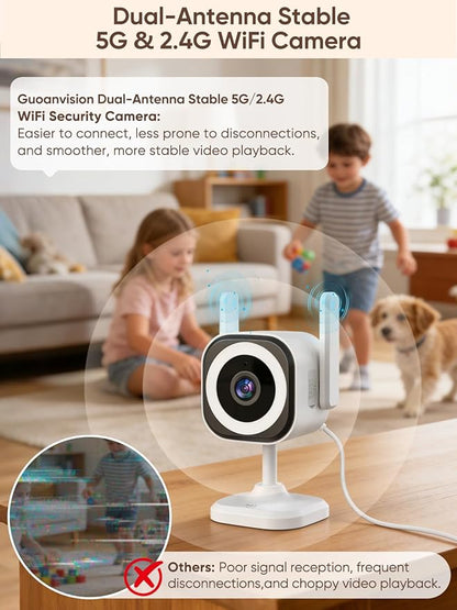 Dual-Antenna Stable 5G WiFi Security Camera, 4X Zoom 2K Outdoor Indoor Camera for Baby/Pet, Home Security WiFi Camera with Color Night Vision, Two-Way Talk, IP66, SD/Cloud Storage (2-Pack)