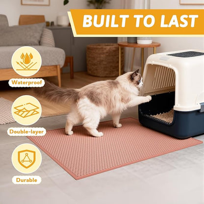Pieviev Cat Litter Mat Double Layer Waterproof Urine Proof Trapping Mat 1 Pack (Red, 30x24 Inch (Pack of 1))