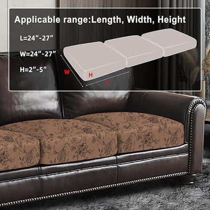 ANARACHON Leather Look Couch Cushion Covers Sofa Seat Slipcovers Sets Couches Furniture Protector for Sectional Armchair Loveseat Pets Kids Stretch Spandex Fabric (3 Cushion Sofa, Brown 02Flower)