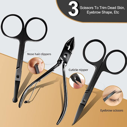 Manicure Set 30 in 1 Nail Clipper Set,RedFlow Nail Clippers,Fingernail & Toenail Clippers,Manicure Tools,Pedicure Tools,Suitable for Travel Manicure Kit (A-Black)