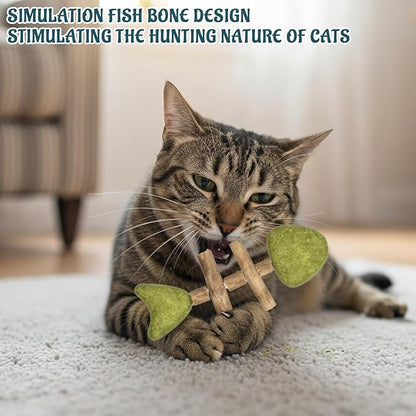 Cat Chew Toy, Interactive Cat Toy with Catnip, Dental Care for Cats, Teething Toy for Indoor Cats, 3-Pack Fish Bone Shape in Mixed Flavors 16x6 cm