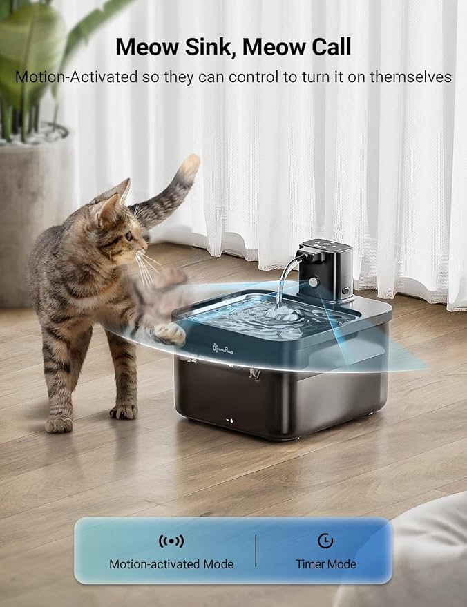 DownyPaws Cat Water Fountain Cordless, 84oz/2.5L Fursink Wireless Pet Water Fountains for Cats Indoor, Battery Operated Cat Drinking Fountain with Motion Sensor, Ultra Quiet Pump, BPA-Free, Black Pro