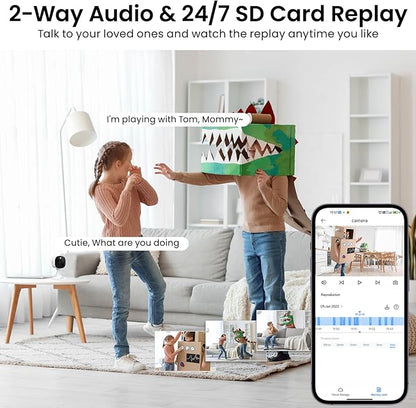 AOQEE 2K Cameras for Home Security-Outdoor/Indoor Camera for Dog/Cat/Pet/Nanny/Baby/Elderly, Color Night Vision, White Light, Siren, 24/7 SD Recordings, Works with Alexa, Plug in (C1-White-2pack-2.4G)