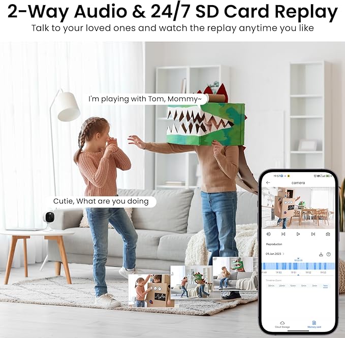 AOQEE 2K Cameras for Home Security-Outdoor/Indoor Camera for Dog/Cat/Pet/Nanny/Baby/Elderly, Color Night Vision, White Light, Siren, 24/7 SD Recordings, Works with Alexa, Plug in (C1-White-3pack-2.4G)