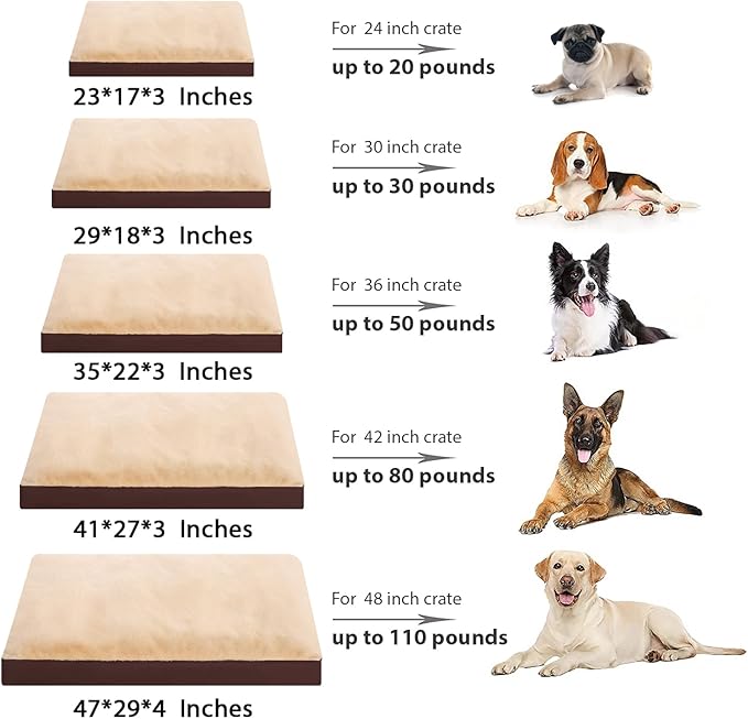 Dog Crate Bed Waterproof Deluxe Plush Dog Beds with Removable Washable Cover Anti-Slip Bottom Pet Sleeping Mattress for Large, Medium, Jumbo, Small Dogs, 23 x 17 inch, Brown