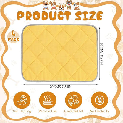 Novabright 4 Pack Self Warming Cat Bed Cat Dog Heating Pad Soft Warm Thermal Mat with Anti-Slip Bottom Dog Crate Pad for Outdoor Indoor Small Dogs Kittens(Turmeric Color,19.6 x 27.5 Inches)