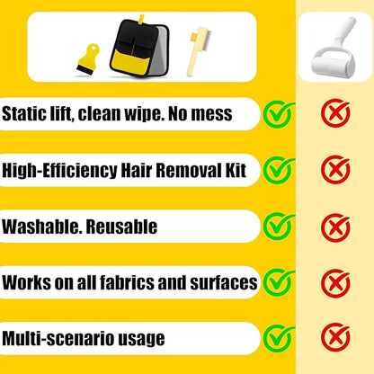 Electrostatic Pet Hair Removal Glove - Reusable Pet Hair Removal Glove with Cleaning Brush & Flea Comb for Cats & Dogs, Washable for Clothing, Couch, Carpet, Car Seat (Black/Yellow)
