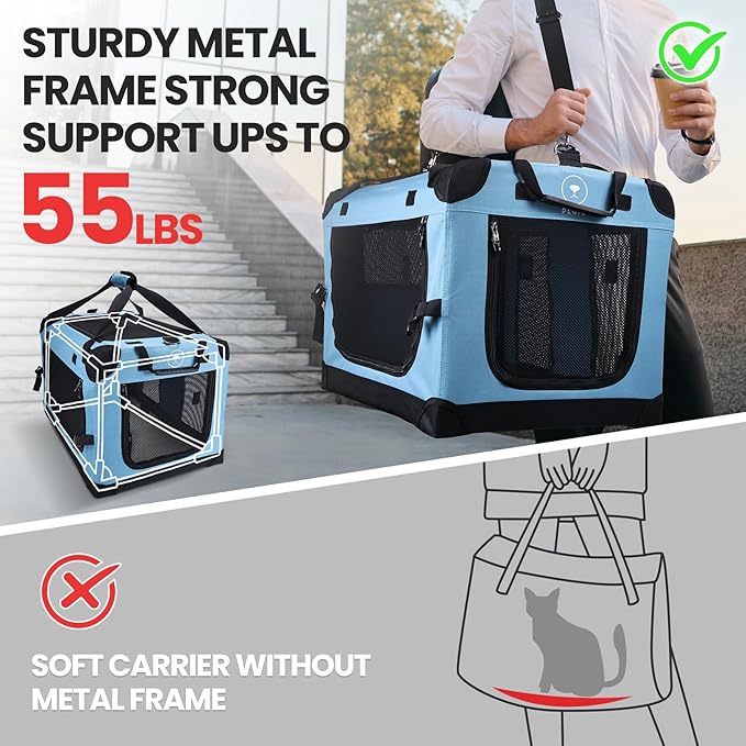 PEGIC Large Cat Carrier for Car Travel, Soft Sided Collapsible Pet Carrier for Outdoor and Indoor Uses, Roomy Extra Large Carrier for 2 Kittens, Large Cat or Puppies up to 50lbs (Teal)