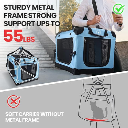PEGIC Large Cat Carrier for Car Travel, Soft Sided Collapsible Pet Carrier for Outdoor and Indoor Uses, Roomy Extra Large Carrier for 2 Kittens, Large Cat or Puppies up to 50lbs (Teal)