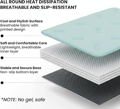 Self Cooling Mat for Dogs & Cats, 31x28.5 Soft Breathable Cold Crate Pad for Pet, Portable Washable Kennel Bed for Outdoor Summer with Non-Slip Bottom and Chill Cool Fiber, Sky Blue