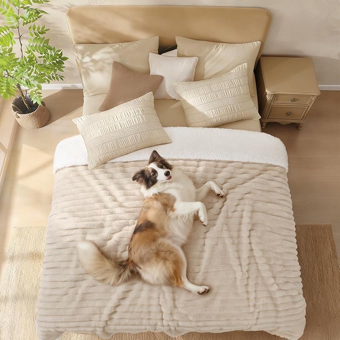 Luciphia Waterproof Dog Blanket for Large Dogs Ultra-Soft Calming Cut Pile Flannel Throw Durable & Warm Furniture Protection for Couch Bed Pet Human Blanket Machine Washable Soft White,XL(85''x57'')
