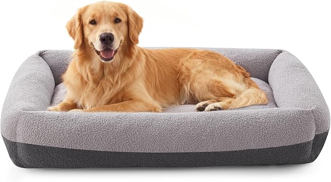 FURTIME Dog Bed Extra Large Sized Dogs, Washable Comfy Fluffy XL Dog Beds, Removable Zipper Cover Machine Wash, Soft Sleeping Bed Durable Pet Cuddler with Anti-Slip Bottom, 42"x30"x8", Grey