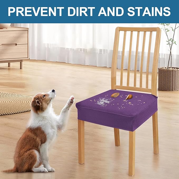 Smiry Waterproof Seat Covers for Dining Room Chairs Set of 2, Stretch Jacquard Removable Washable Chair Seat Slipcovers Protector, No Rear Covers, Purple