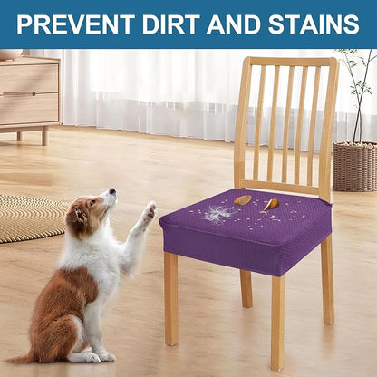 Smiry Waterproof Seat Covers for Dining Room Chairs Set of 8, Stretch Jacquard Removable Washable Chair Seat Slipcovers Protector, No Rear Covers, Purple