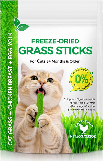 60g Cat Grass Sticks, Delicious Cat Grass Teething Stick Edible Cats Chew Toy Cat Treats Snack for Teeth Cleaning and Hairball Removal