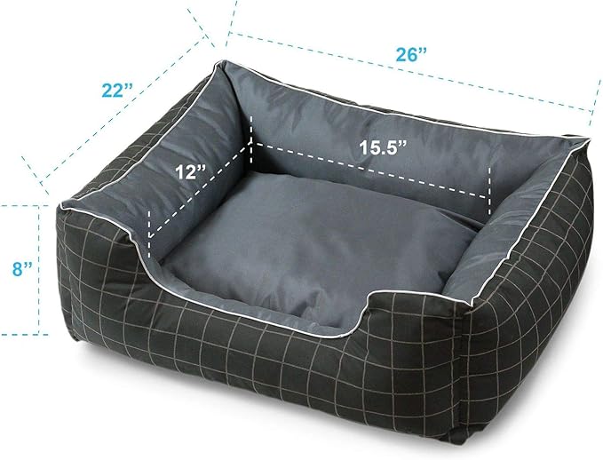 Pet Bed - Soft Luxury Pet Lounger, Premium Bedding w/Inner Cushion for Dog/Cat - Thunder Grey w/Oxford Square - Medium