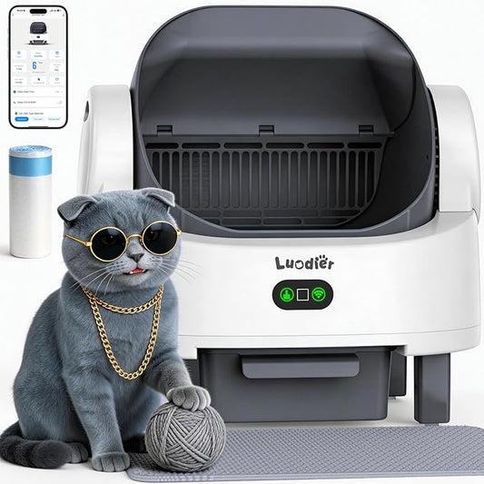 Automatic Cat Litter Box, Electric Large Open-Top Self Cleaning Litter Box for Multiple Cats, Smart APP Control, Multiple Safety Sensors, 1 Rolls Bags & 1 Mat, Arenero para Gatos Autolimpiable White