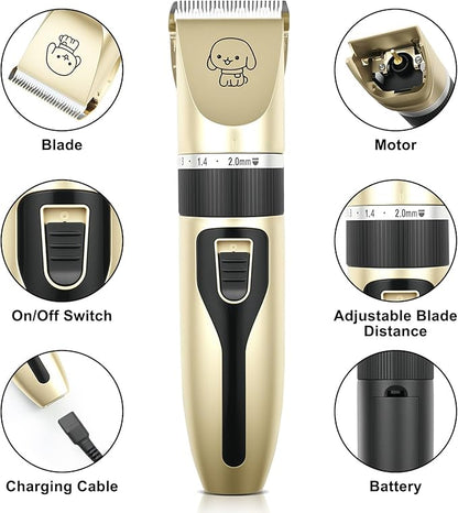 FrutPunch Dog Grooming Kit, Cordless Dog Clippers, Electric Shaving, Low Noise Rechargeable Dogs Hair Trimmer, with a Shaving Head for Feet, Suitable for Cats and Dogs, 2000MA
