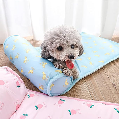 PUMYPOREITY Cooling Dog Bed, Pet Cooling Mat with Pillow, Ice Silk Cooling Dog Blanket, Self Cooling Pad for Cat,Dog, Washable Summer Pet Mat for Kennel, Crates, Sofa, Floor, Green, L