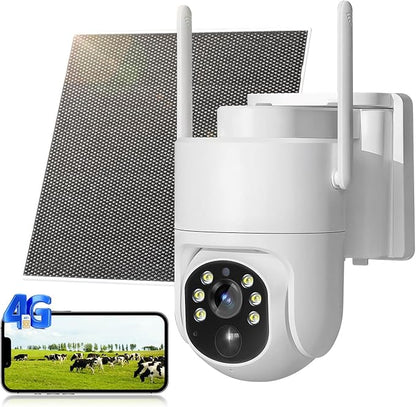 Apone 4G LTE Cellular Security Camera, No WiFi Solar Powered Security Camera, Auto Tracking, Color Night Vision, Motion Detection, 2 Way Audio, Built in SIM Card, Support Verizon/AT&T/T-Mobile