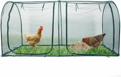 Portable Chicken Run Hen Coop,Walk-in Poultry House,Outdoor Gardening Net,Easy-up Small Animals Enclosure for Protecting Pet and Plant with Metal Frames and 10 Stakes in Backyard and Farm