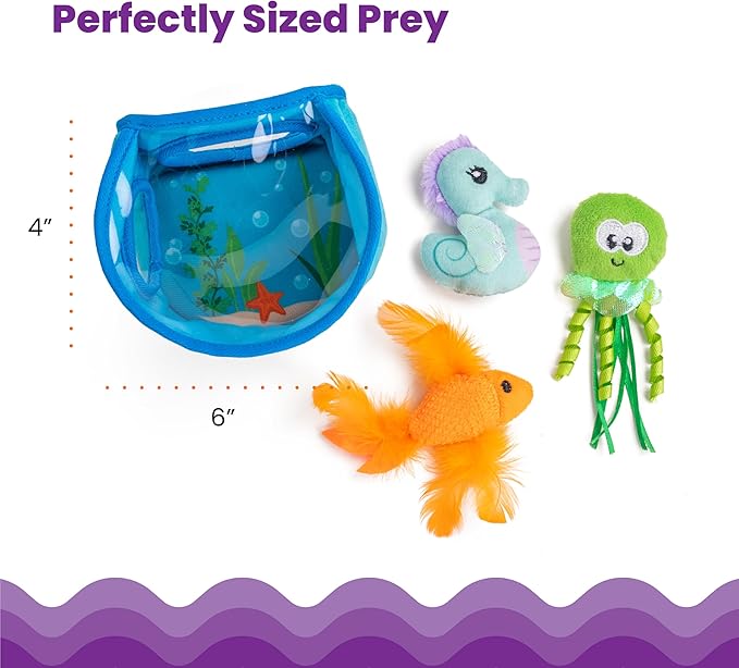 Catstages Hide & Seek Fish Bowl Interactive Cat Toy with Two Catnip Blend Toys, Blue
