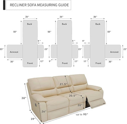 Easy-Going Oversized Recliner Sofa Cover, Reversible Couch Cover for 3 Seat Recliner, Split Sofa Cover for Each Seat with Elastic Straps for Kids, Dogs, Pets (3 Seater, Dark Gray/Dark Gray)