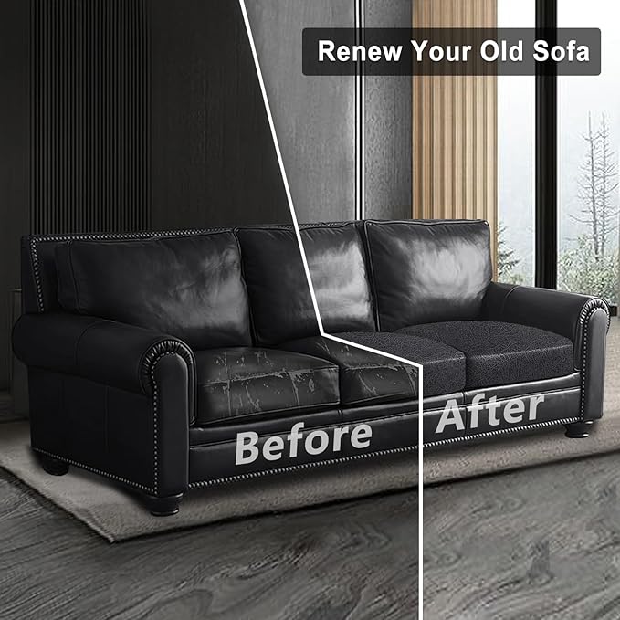 ANARACHON Leather Look Couch Cushion Covers Sofa Seat Slipcovers Sets Couches Furniture Protector for Sectional Armchair Loveseat Pets Kids Stretch Spandex Fabric (3 Cushion Sofa, Dark Grey)