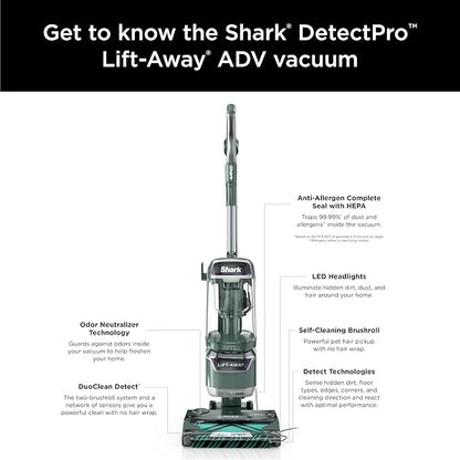 Shark Detect Pro Lift-Away ADV Bagless Upright Vacuum with DuoClean Detect, HEPA Filter, Anti-Allergen, Powerful Suction, and Odor Neutralizer Technology, Evergreen, LA802