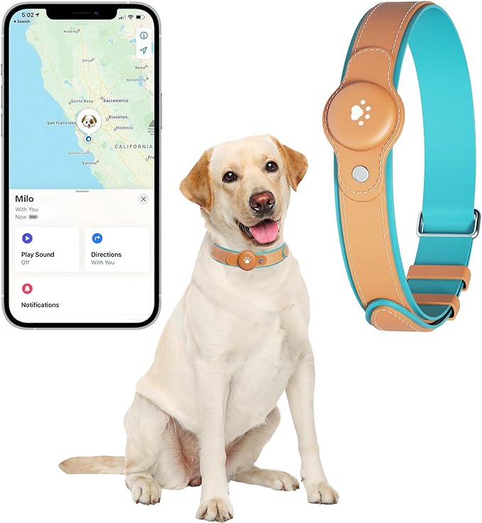 2-in-1 GPS Tracker for Dogs: Smart Pet Collar with Real-Time Tracking,No Monthly Fee/Subscription (iOS Only) Waterproof, Anti-Lost,365-Day Long Battery Life GPS Tracker Dog Collar(Tracker Included)
