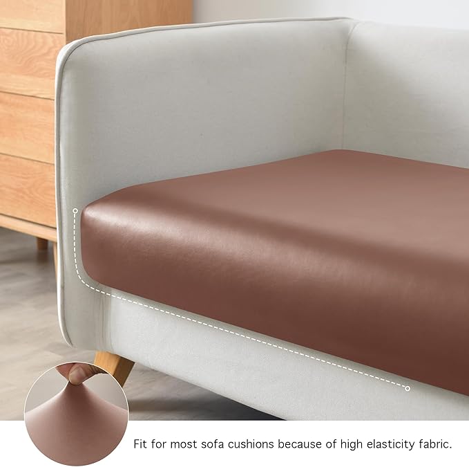 Yates Home PU Leather Couch Sofa Cushion Slipcover Water-Proof Elastic Chair RV Seat Covers Loveseat Slip Cover for Seater Replacement in Living Room（2 Piece Large Sofa Cushion Covers,Light Brown