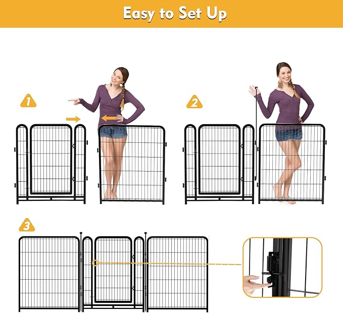 Getlay Playpen 36 inch High, Gate 17.7 inches Wide with Low Sills Pen, 8 Panels Total 17.7 Ft(L) Garden Fence for Dogs, Dog Play Pen Indoor or Outdoor,Rabbit Playpen,Dog Fence Outdoor for Yard