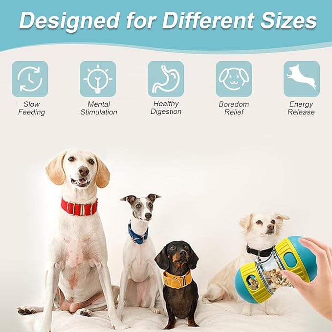 Interactive Dog Treat Dispensing Toy, Adjustable Puzzle Feeder Ball for Slow Feeding & Mental Stimulation, Rolling Enrichment Toy to Keep Dogs Busy Indoors (Blue)