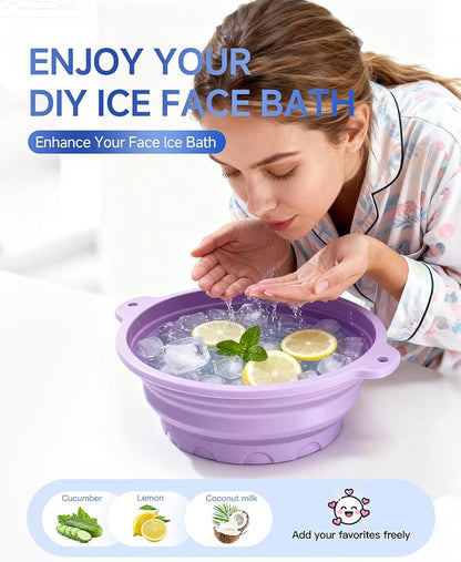 Face Bowl for Ice with Built-in Ice Tray, Collapsible Silicone Facial Ice Bath Bowl for Cold Plunge Therapy, Skin Tightening & Acne Relief, Ideal for Home Use
