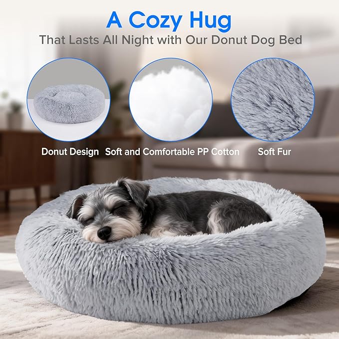 NEWBULIG 30.7x30.7 Inch Dog Bed Large Sized Dog, Donut Shape Cat Beds for Indoor Cats with Washable, Anti-Slip, Faux Fur